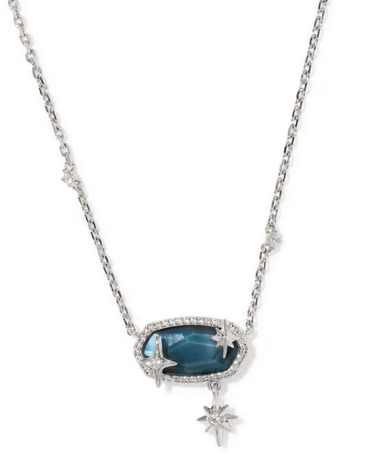 Elisa Star Silver Short Pendant Necklace in Steel Blue Mother-of-Pearl