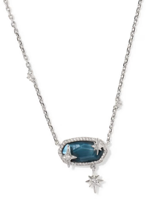 Elisa Star Silver Short Pendant Necklace in Steel Blue Mother-of-Pearl