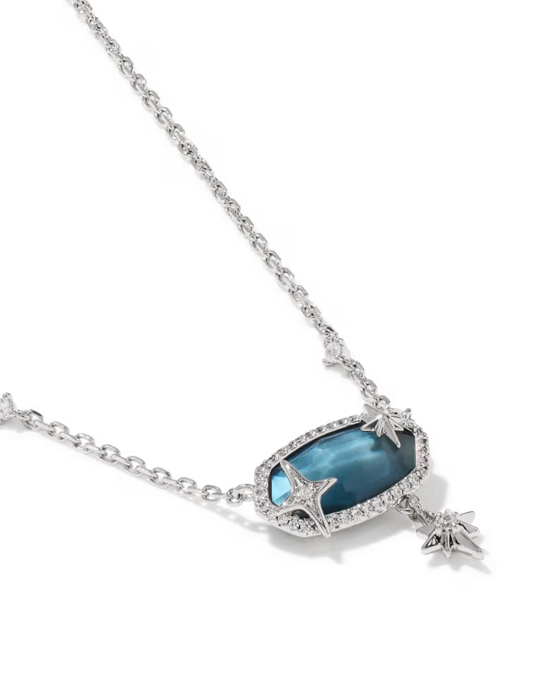 Elisa Star Silver Short Pendant Necklace in Steel Blue Mother-of-Pearl