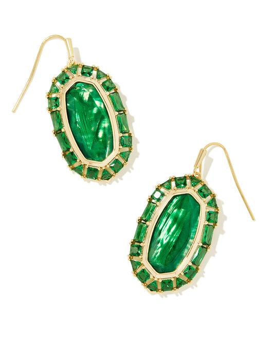 Lee Gold Crystal Frame Drop Earrings in Kelly Green Illusion