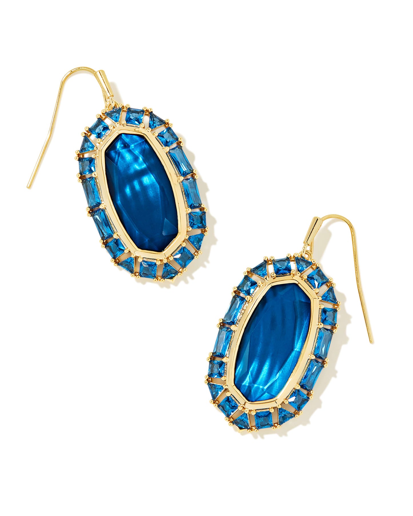 Lee Gold Crystal Frame Drop Earrings in Sea Blue Illusion