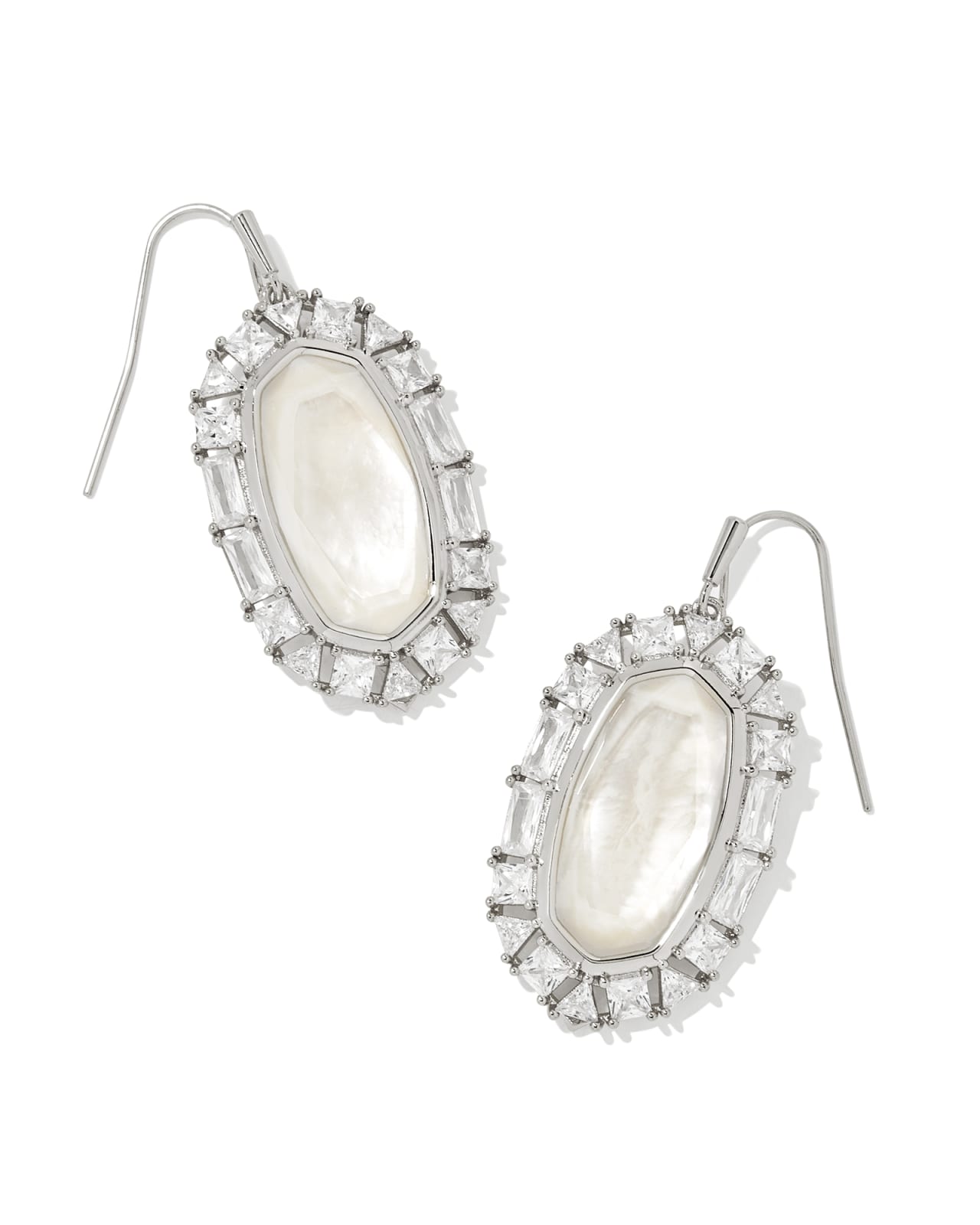 Lee Silver Crystal Frame Drop Earrings in Ivory Mother-of-Pearl