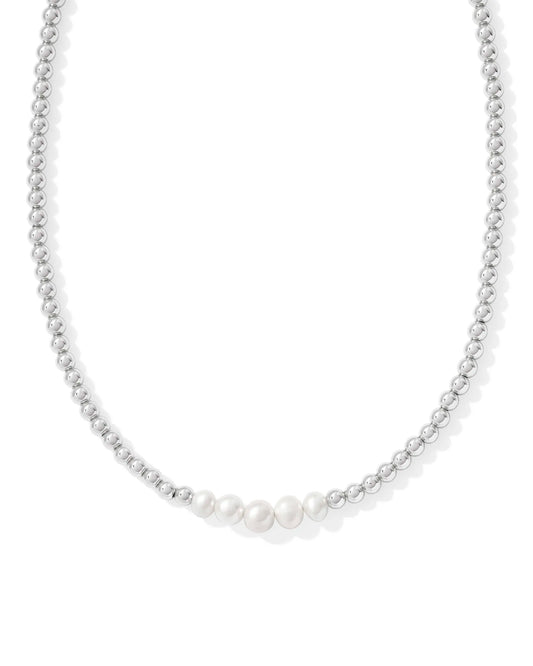 Eve Silver Beaded Strand Necklace in White Pearl