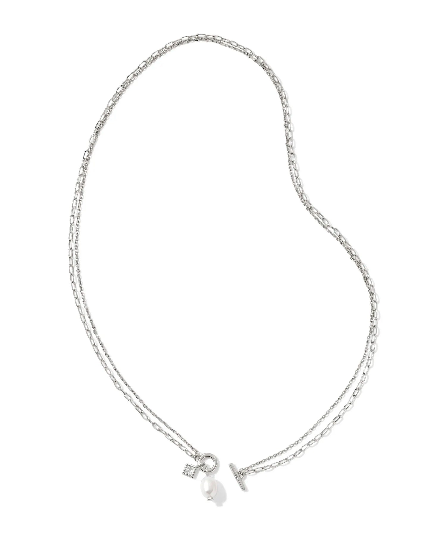 Eve Silver Chain Multi Strand Necklace in White Pearl