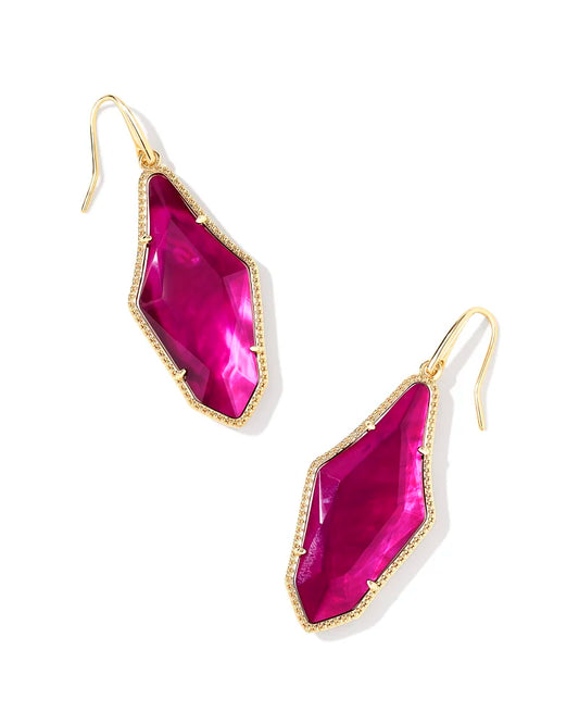 Evelyn Gold Drop Earrings in Dark Magenta Illusion