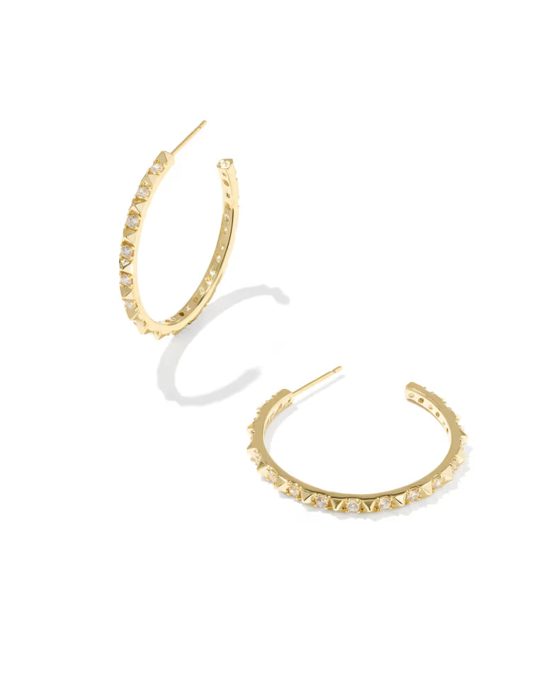 Fate Gold Hoop Earrings in White Crystal
