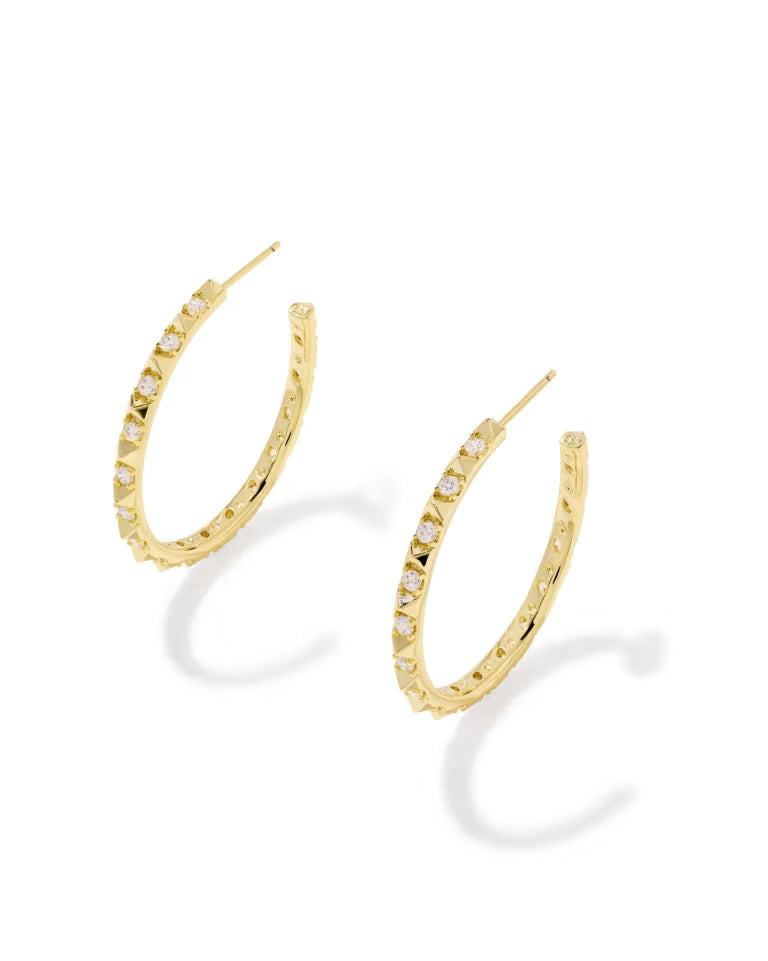 Fate Gold Hoop Earrings in White Crystal