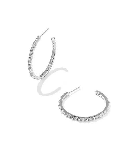 Fate Silver Hoop Earrings in White Crystal