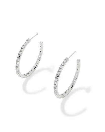 Fate Silver Hoop Earrings in White Crystal