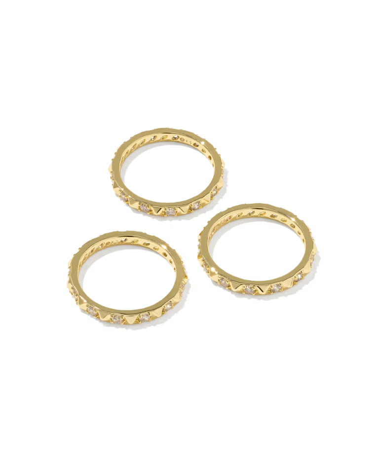 Fate Gold Ring Set of 3 in White Crystal