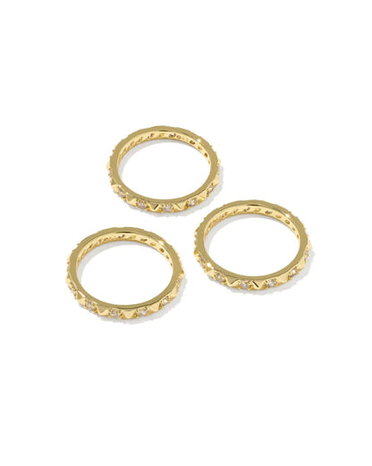 Fate Gold Ring Set of 3 in White Crystal