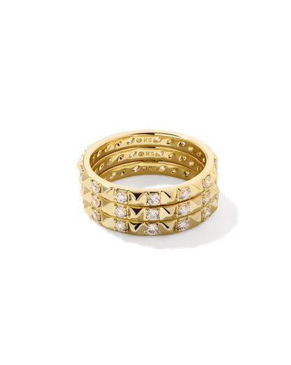 Fate Gold Ring Set of 3 in White Crystal