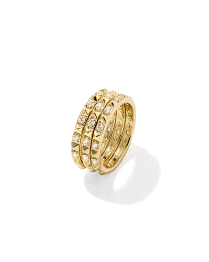 Fate Gold Ring Set of 3 in White Crystal