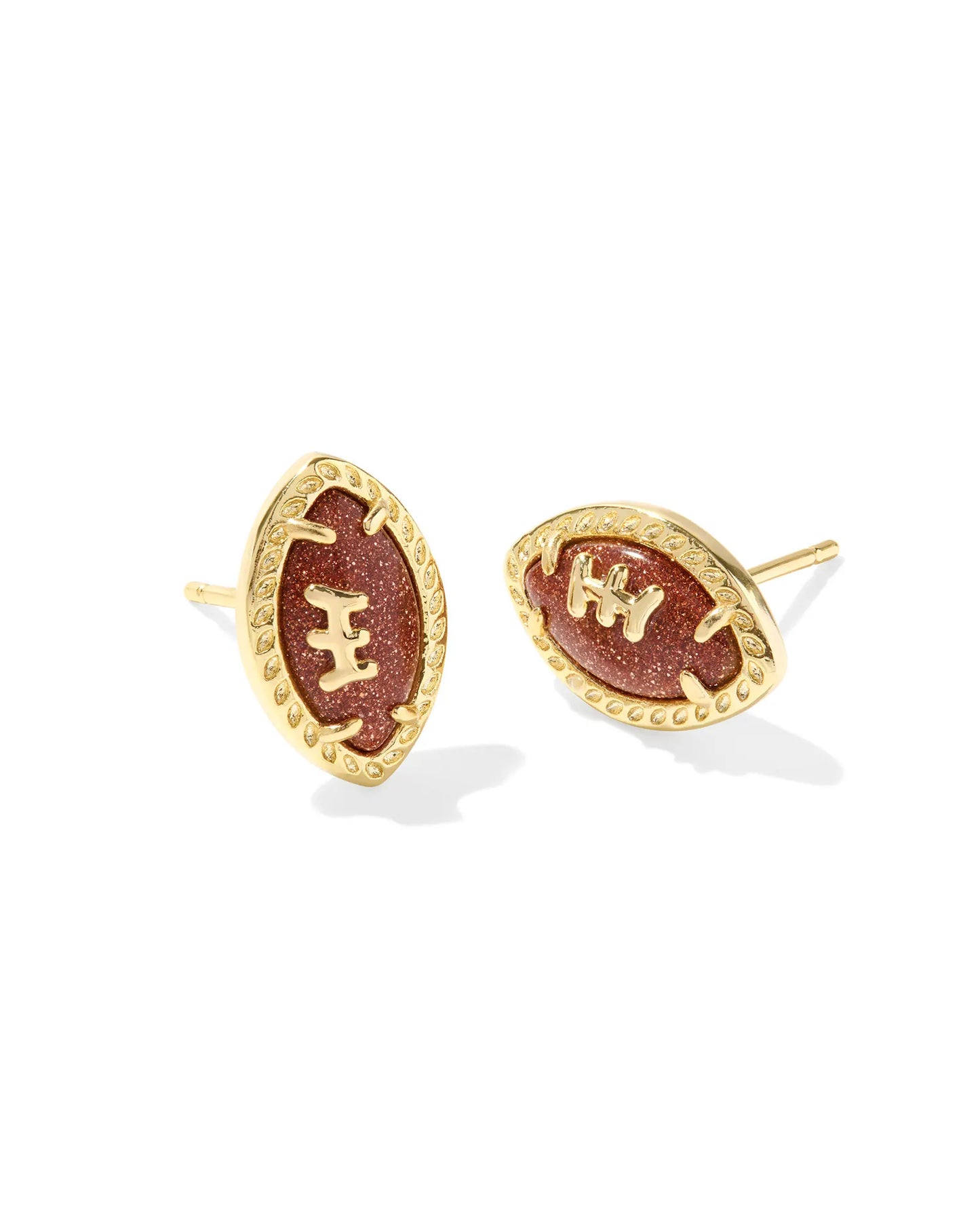 Football Gold Stud Earrings in Orange Goldstone