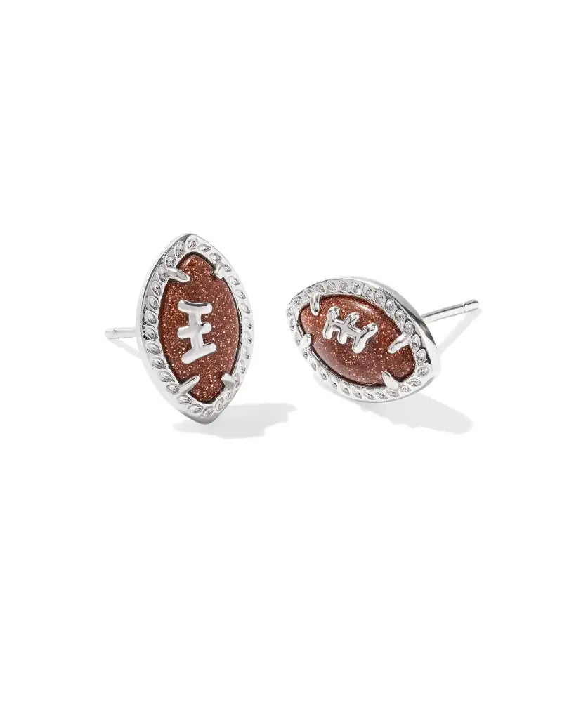 Football Silver Stud Earrings in Orange Goldstone