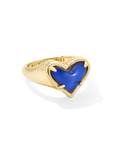 Framed Ari Heart Gold Band Ring in Mood Stone