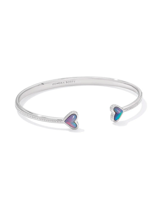 Framed Ari Heart Silver Cuff Bracelet in Lilac Opalescent Resin