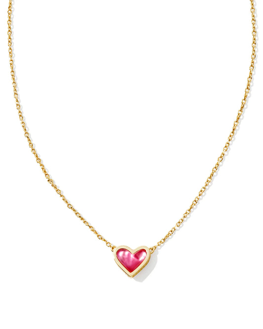 Framed Ari Heart Gold Short Pendant Necklace in Azalea Illusion