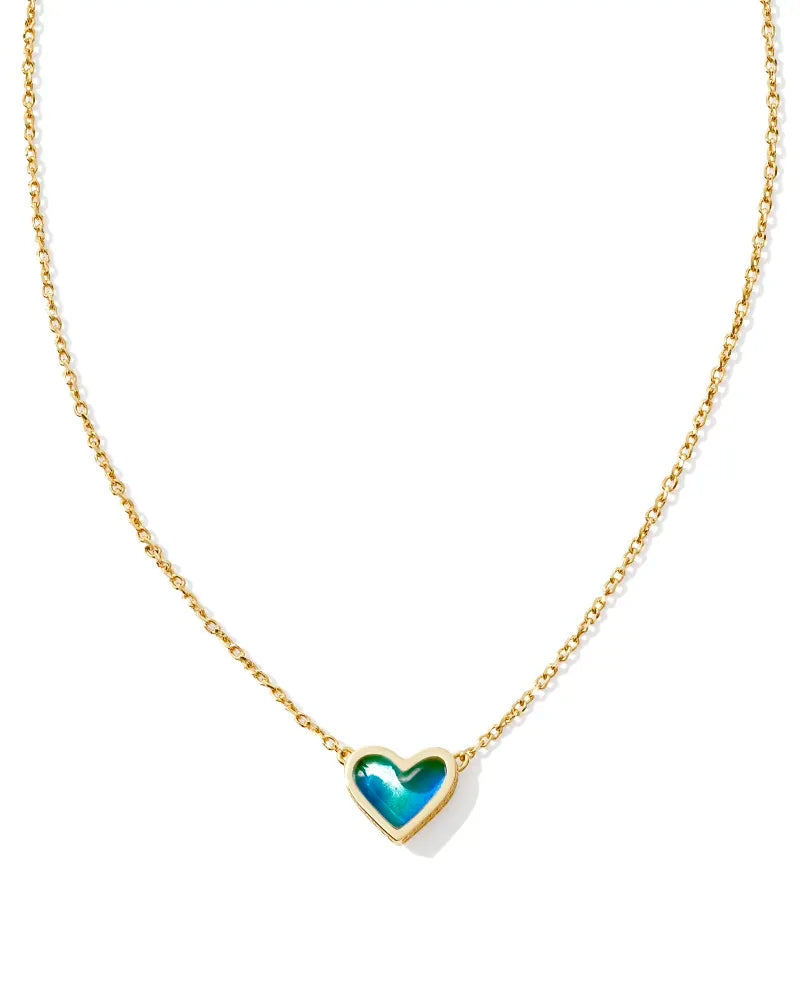 Framed Ari Heart Gold Short Pendant Necklace in Mood Stone