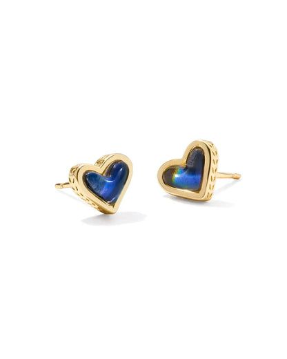 Framed Ari Heart Gold Stud Earrings in Mood Stone