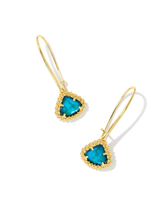 Framed Kendall Gold Wire Drop Earrings in Teal Abalone