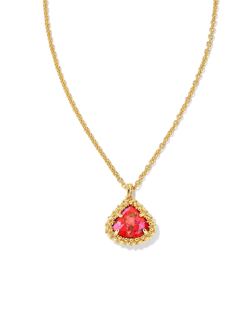 Framed Kendall Gold Short Pendant Necklace in Bronze Veined Red Fuchsia Magnesite