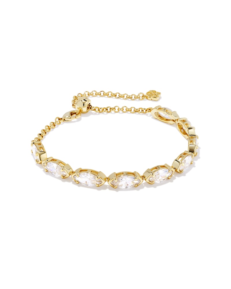 Genevieve Gold Delicate Chain Bracelet in White Crystal