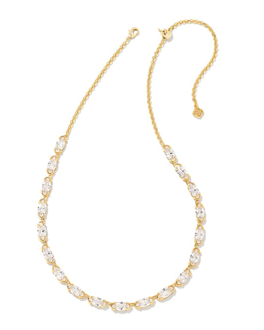 Genevieve Gold Strand Necklace with White Crystal