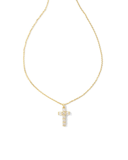 Gracie Gold Cross Short Pendant Necklace in White Crystal