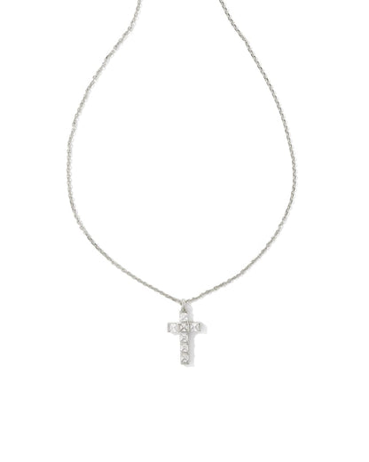Gracie Silver Cross Short Pendant Necklace in White Crystal