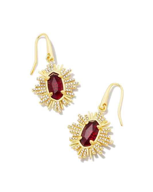 Grayson Gold Sunburst Drop Earrings in Red Glass