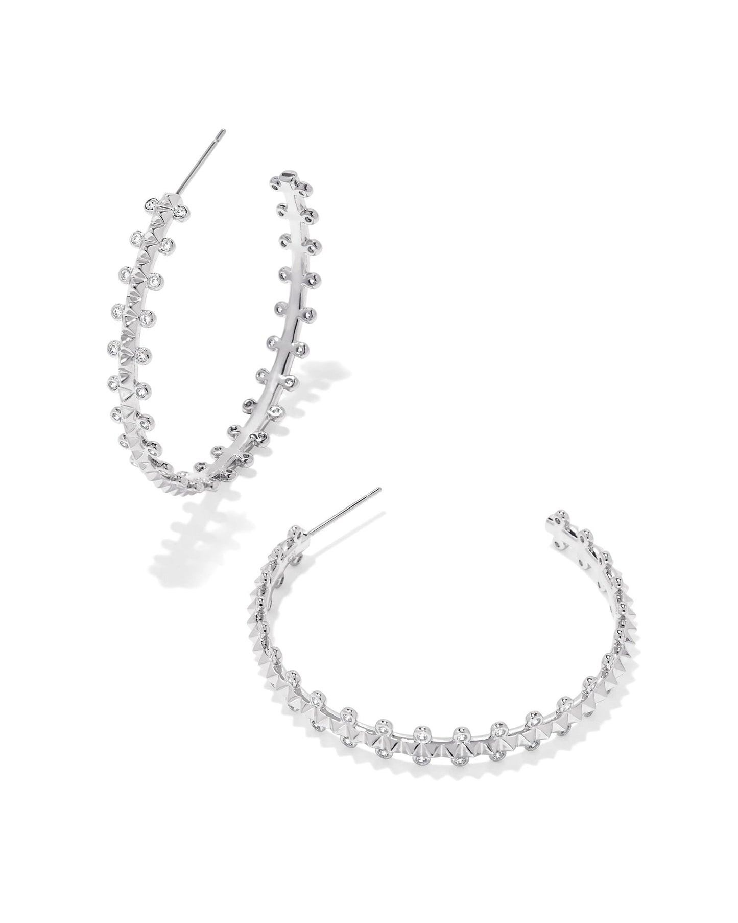 Jada Silver Hoop Earrings in White Crystal
