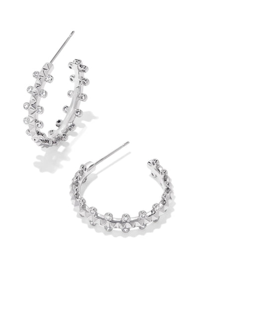 Jada Silver Small Hoop Earrings in White Crystal