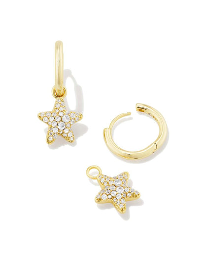 Jae Convertible Gold Star Pave Huggie Earrings in White Crystal