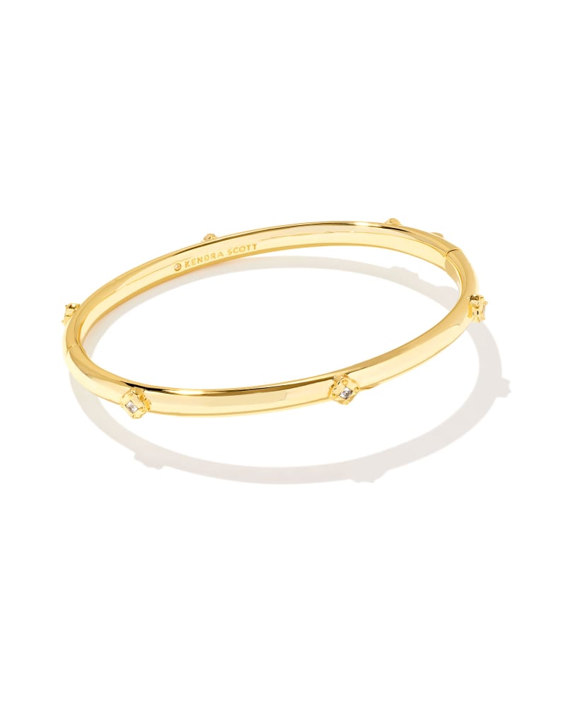 Joelle Gold Bangle Bracelet in White Crystal