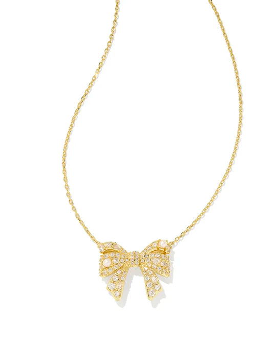 Krista Bow Gold Short Pendant Necklace in White Mix