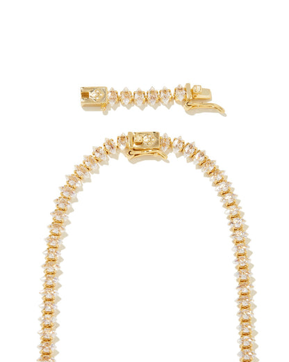 Larsan Gold Tennis Necklace in White Crystal