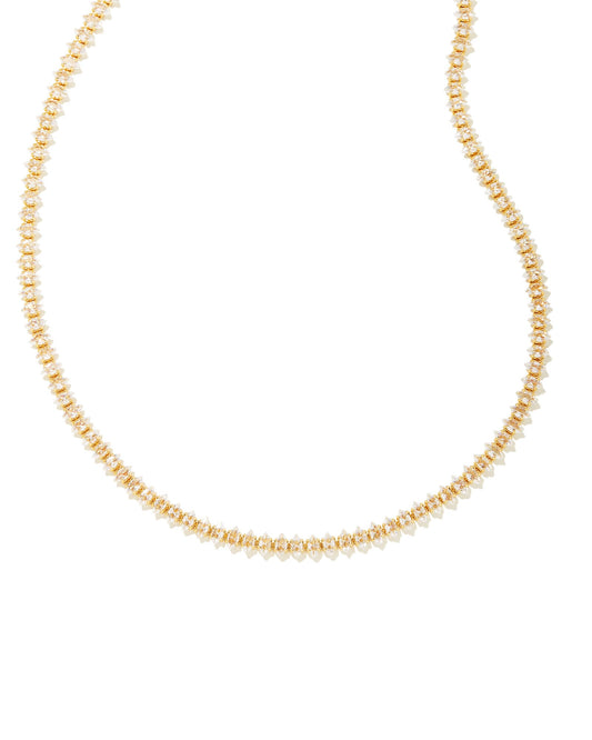 Larsan Gold Tennis Necklace in White Crystal