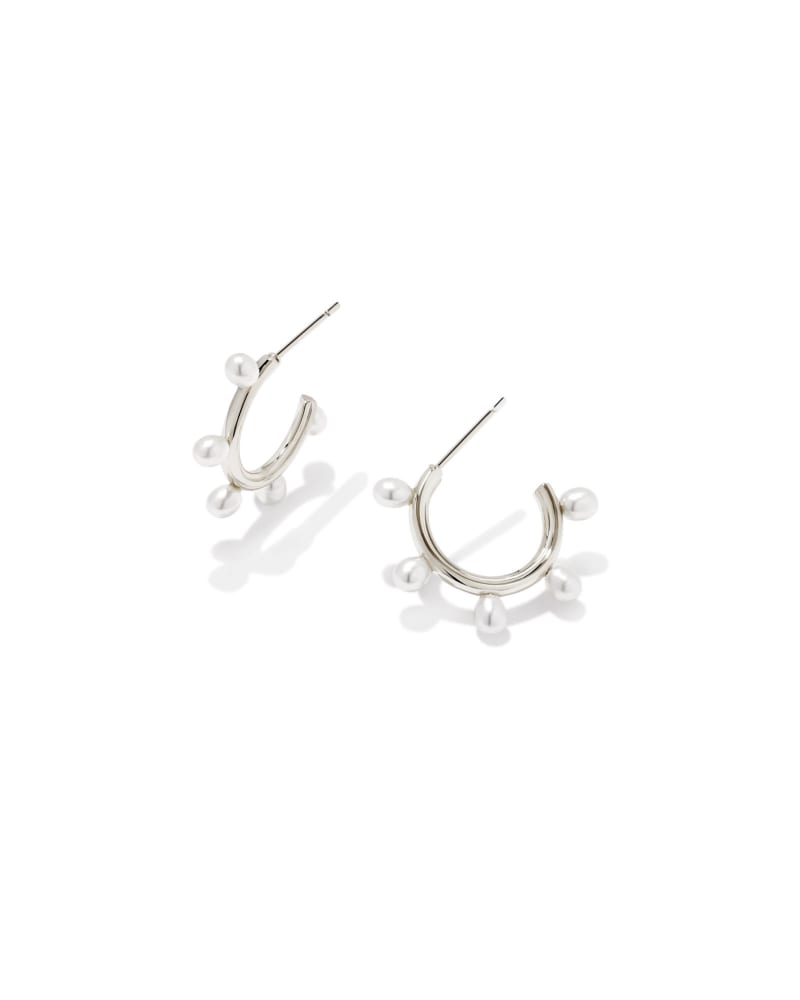 Leighton Silver Pearl Huggie Earrings in White Pearl