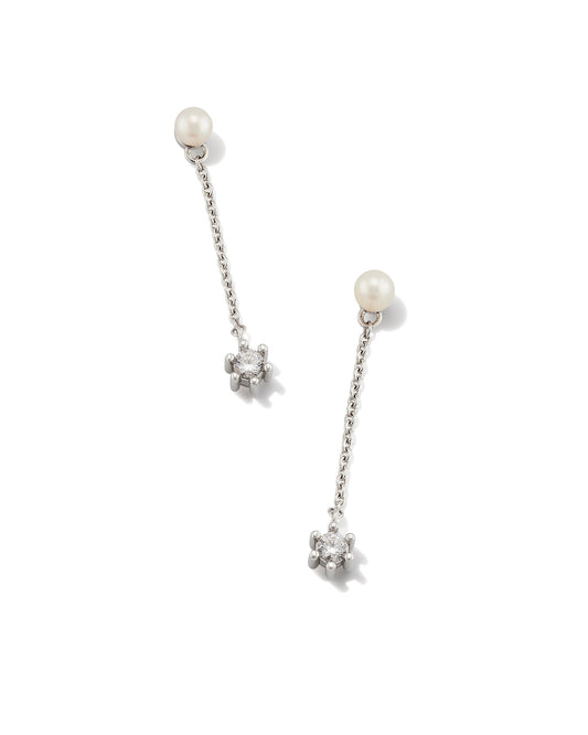 Leighton Silver Pearl Linear Earrings in White Pearl