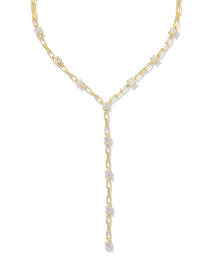 Lexi Gold Y Necklace in White Crystal