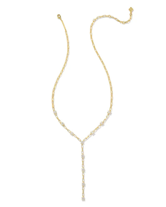 Lexi Gold Y Necklace in White Crystal