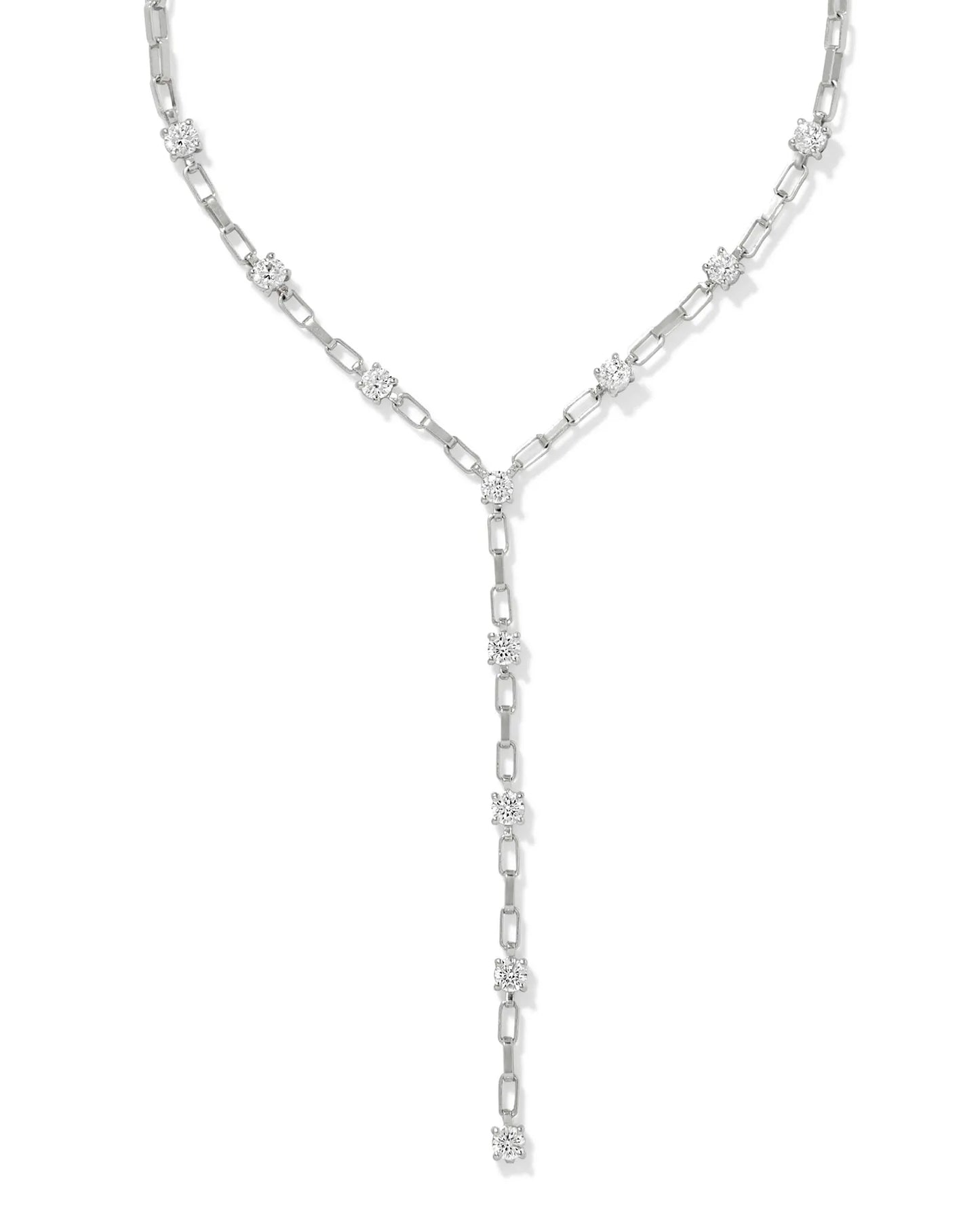 Lexi Silver Y Necklace in White Crystal