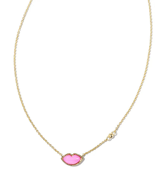 Lips Gold Pendant Necklace in Hot Pink Mother-of-Pearl