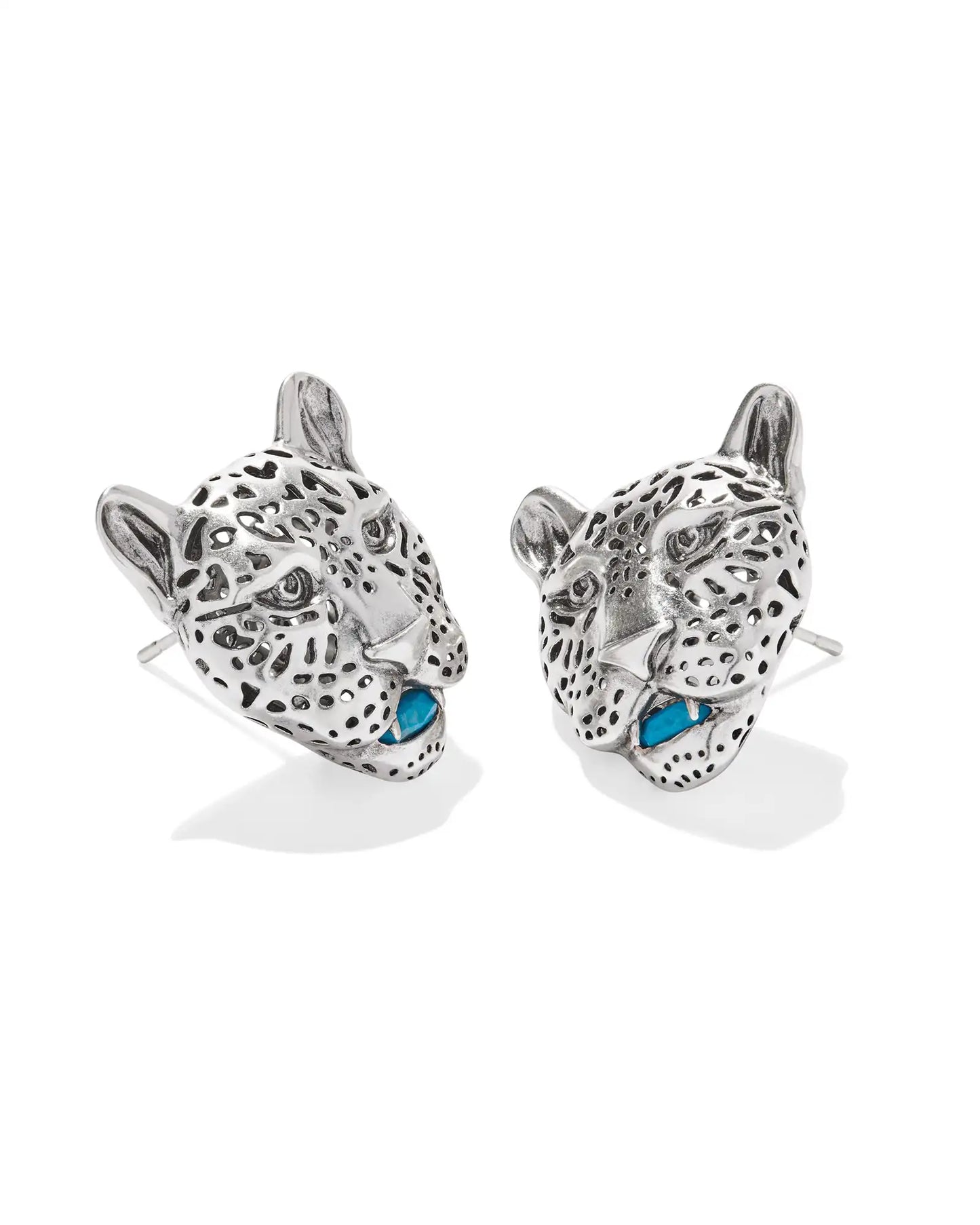 Maura Vintage Silver Jaguar Statement Stud Earring in Variegated Indigo Magnesite