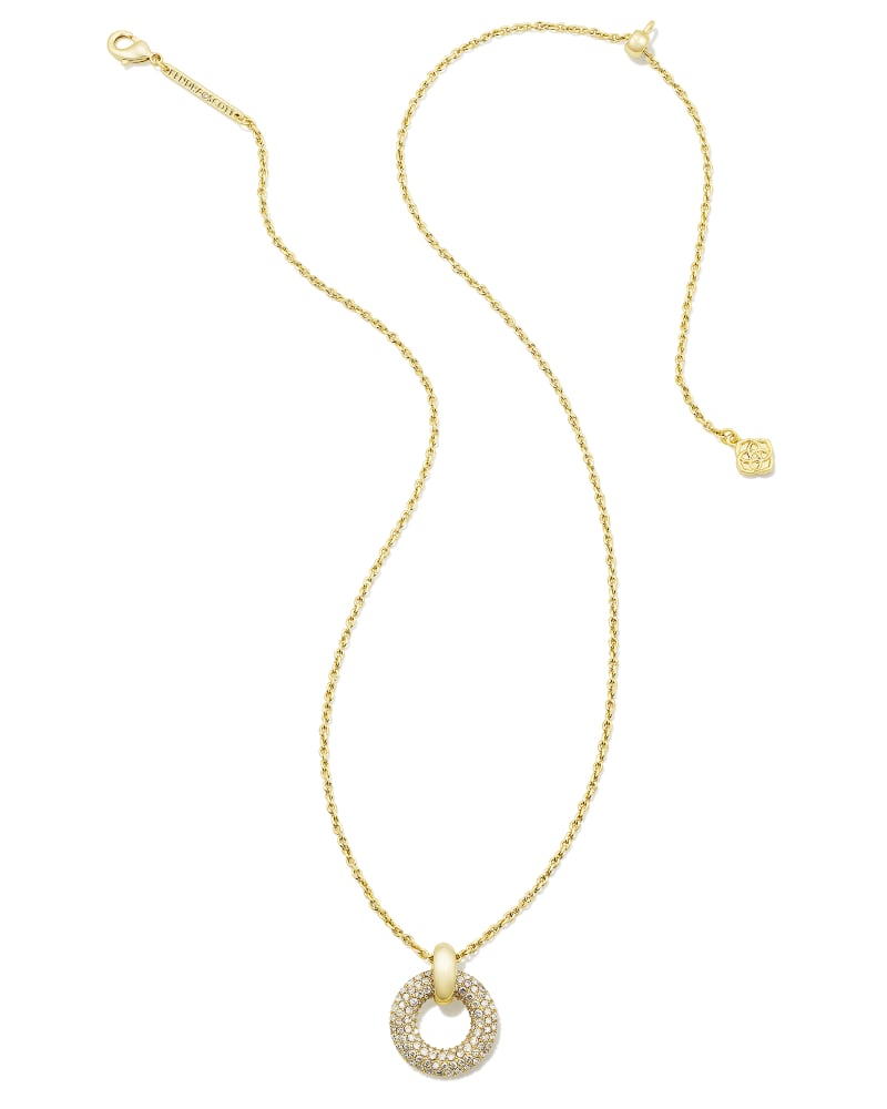 Mikki Gold Pave Short Pendant Necklace in White Crystal