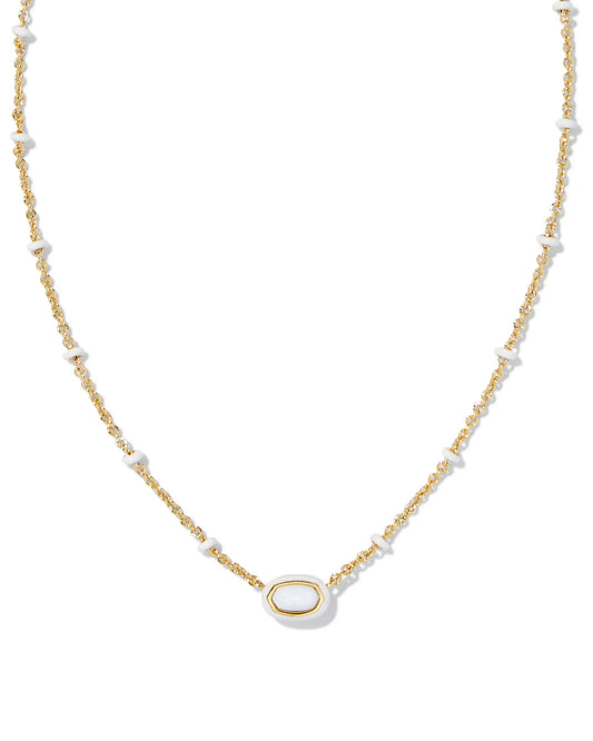 Mini Elisa Gold Enamel Frame Short Pendant Necklace in White Mother-of-Pearl