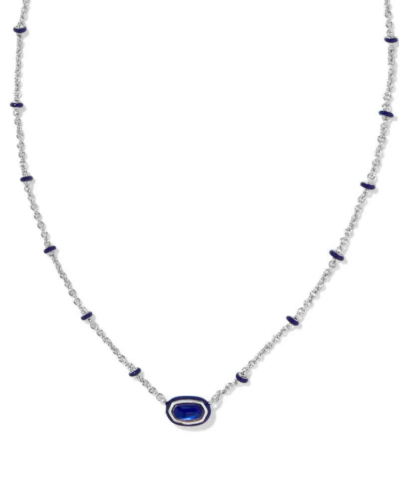 Mini Elisa Silver Enamel Frame Short Pendant Necklace in Navy Mother-of-Pearl