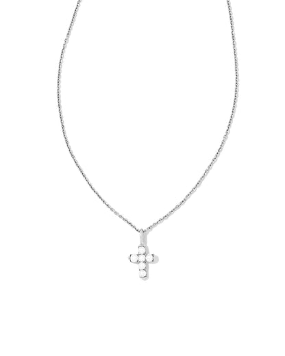 Pearl Cross Silver Pendant Necklace in White Pearl