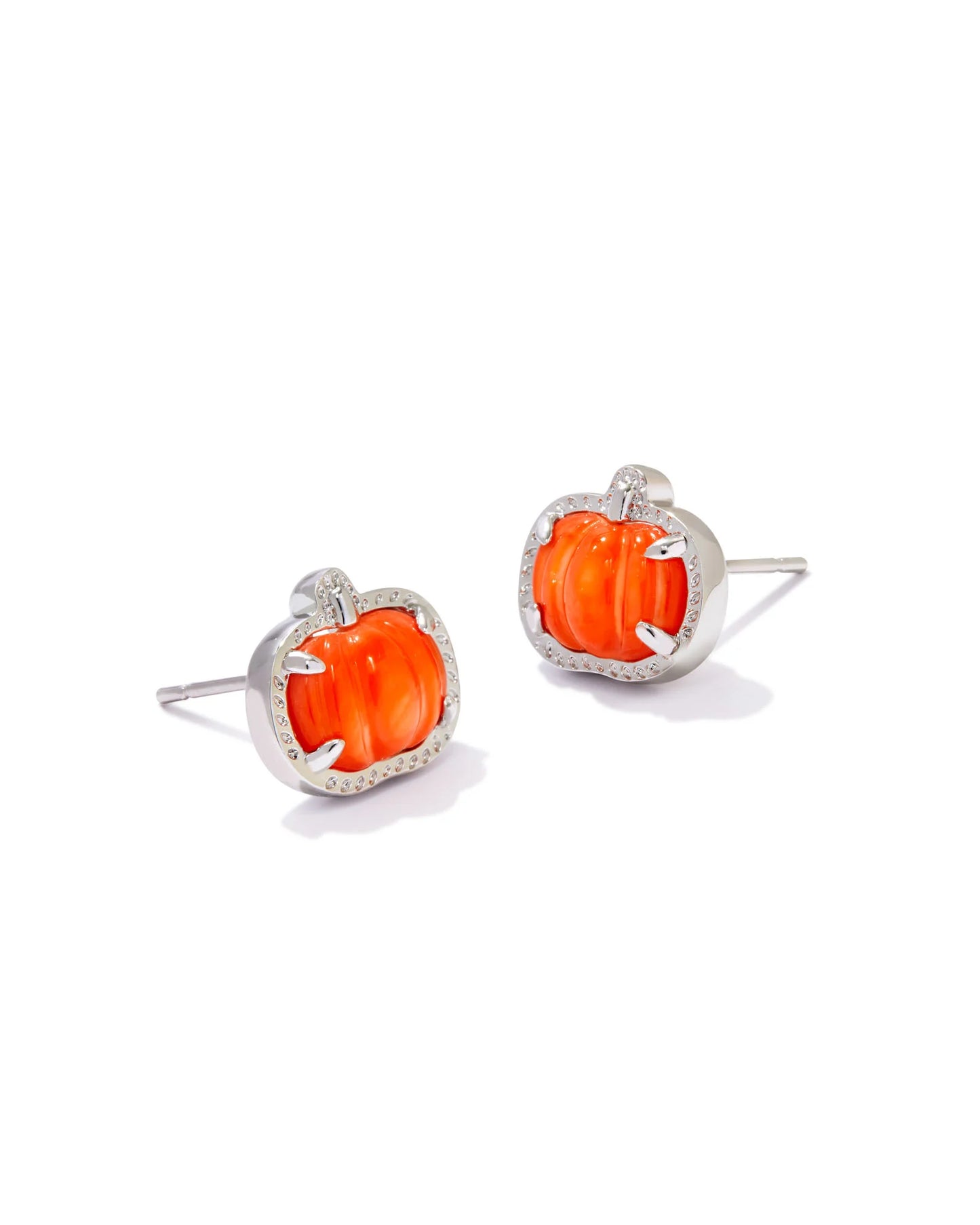 Pumpkin Silver Stud Earrings in Orange Mother-of-Pearl